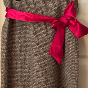 Old Navy Brown wool Pencil Skirt with Pink silk sash